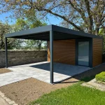 Terrassenüberdachung Aluminium ANthrazit und Holzoptik